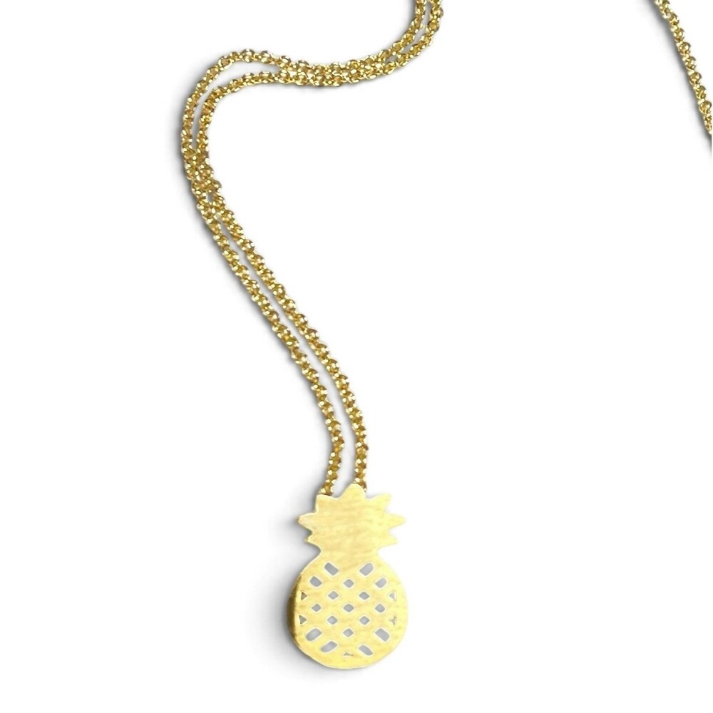 Pineapple Pendant Necklace Gold Tone Fruit Dainty Cut Out Brushed Metal Charm